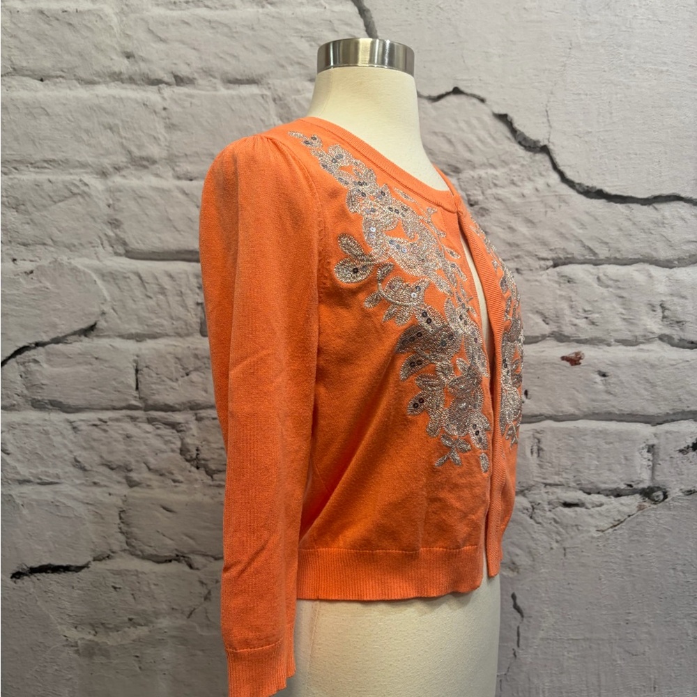 INC International Concepts Sherbet Orange‎ Silver Beaded Embroidered Bolero - Picture 5 of 8